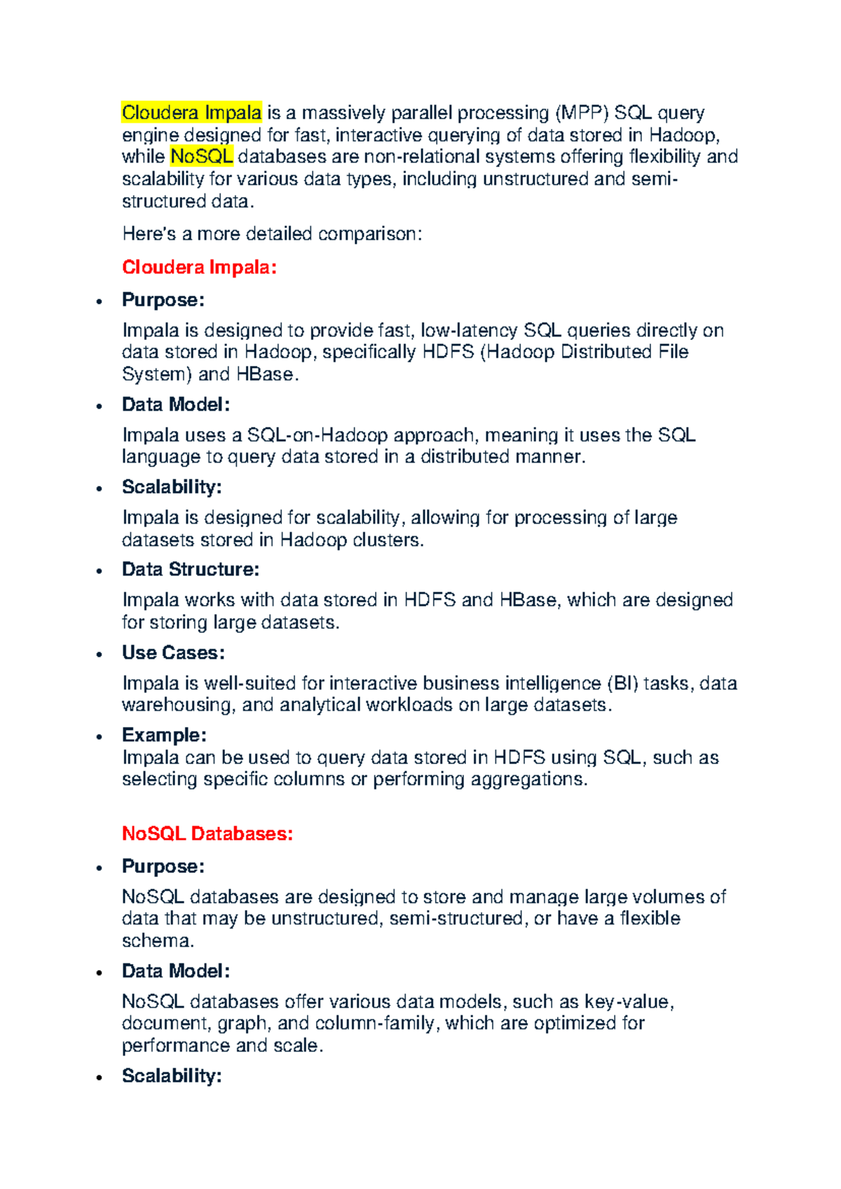 Impala vs NoSQL: A Comparative Study on Data Querying Techniques - Studocu