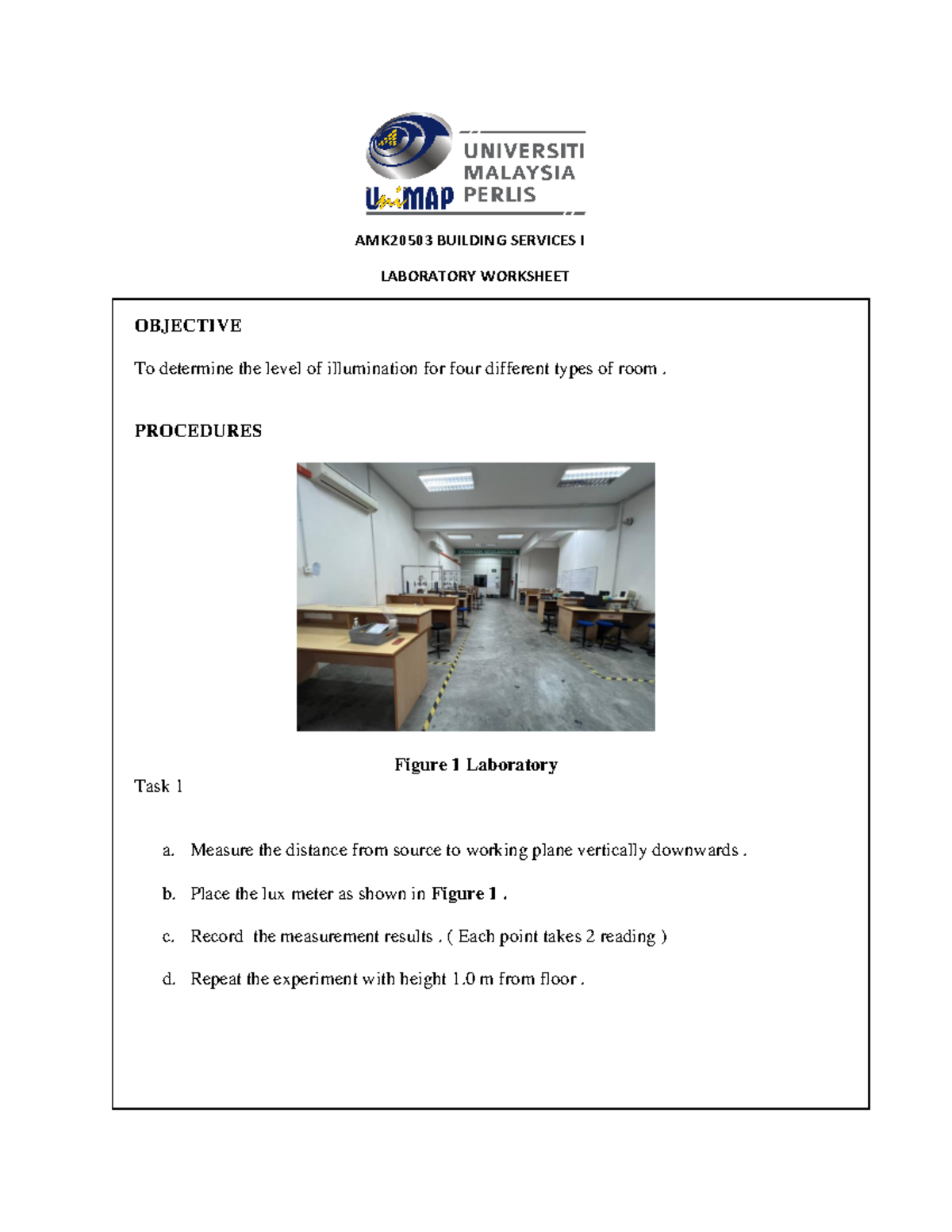 LAB Report on Illumination Levels in Different Rooms - Studocu