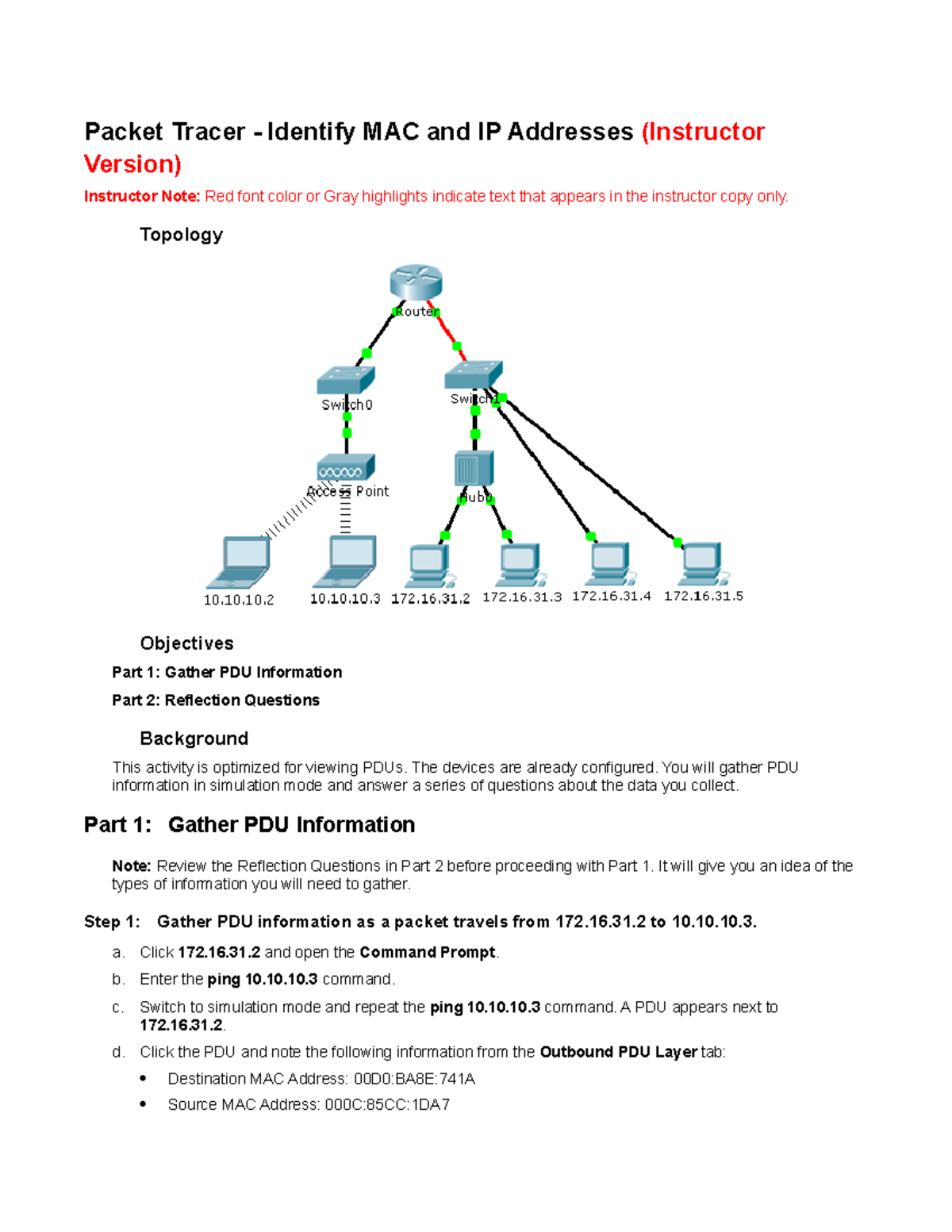 5.1.4.4 Packet Tracer - MAC and IP Address Identification Guide - Studocu