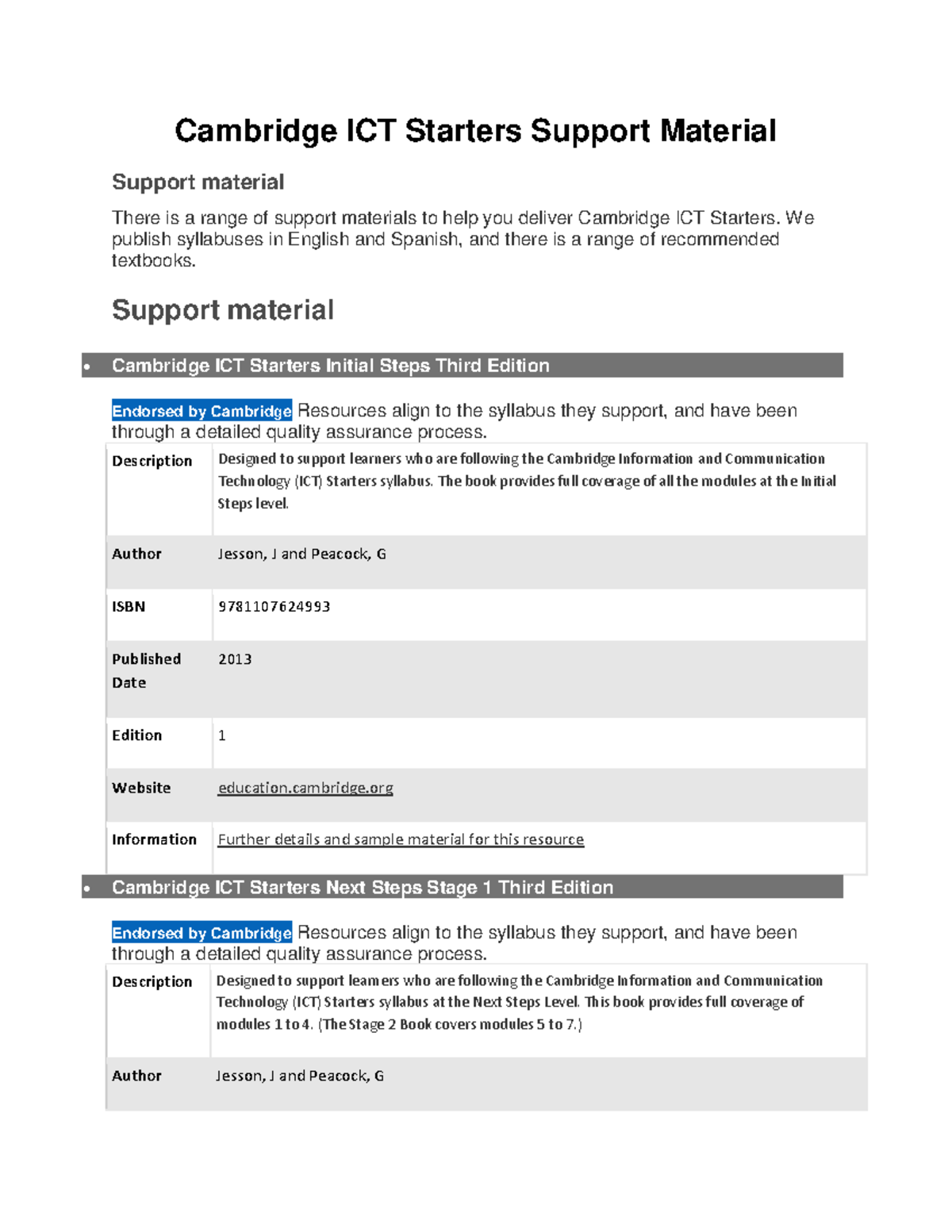Cambridge ICT Starters Support Materials Overview - Studocu