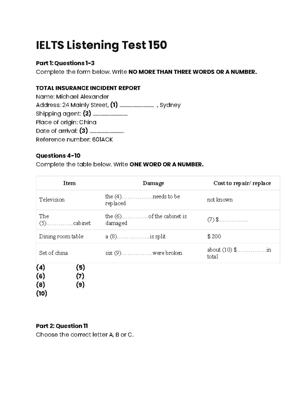 IELTS Listening Test 150: Comprehensive Practice Questions and Answers ...