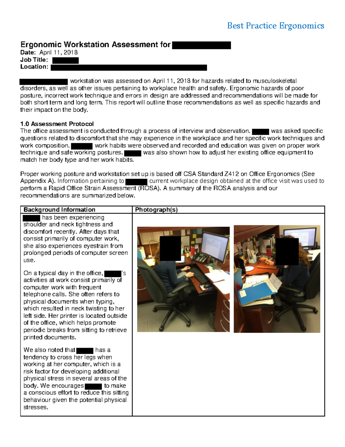 Ergonomic Workstation Assessment Report - Recommendations & Findings ...