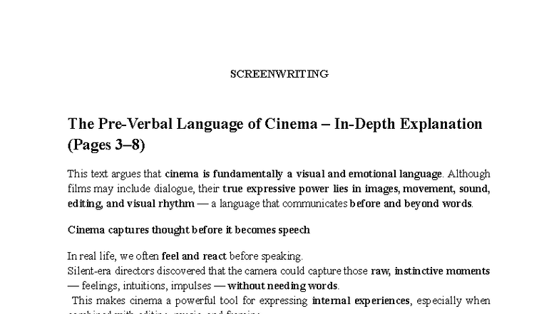 Screenwriting 101: The Visual Language of Cinema Explained - Studocu