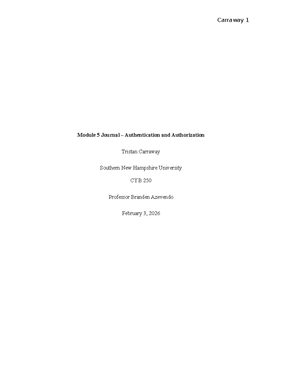 CYB 250 Module 5 Journal: Authentication & Authorization - Studocu