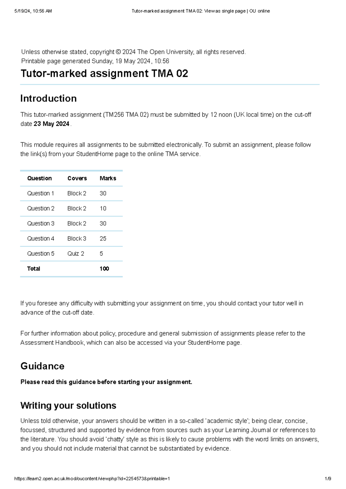 TM256 TMA 02: Assignment Guidelines and Submission Instructions - Studocu