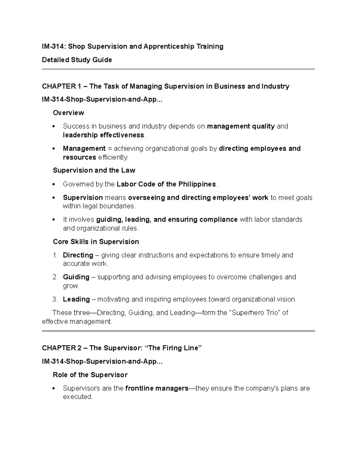 Shop Supervision and Apprenticeship Training Midterm Study Guide - Studocu