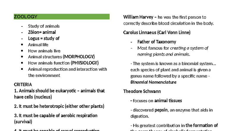 ZOOLOGY 101: Comprehensive Notes on Animal Life and Physiology - Studocu