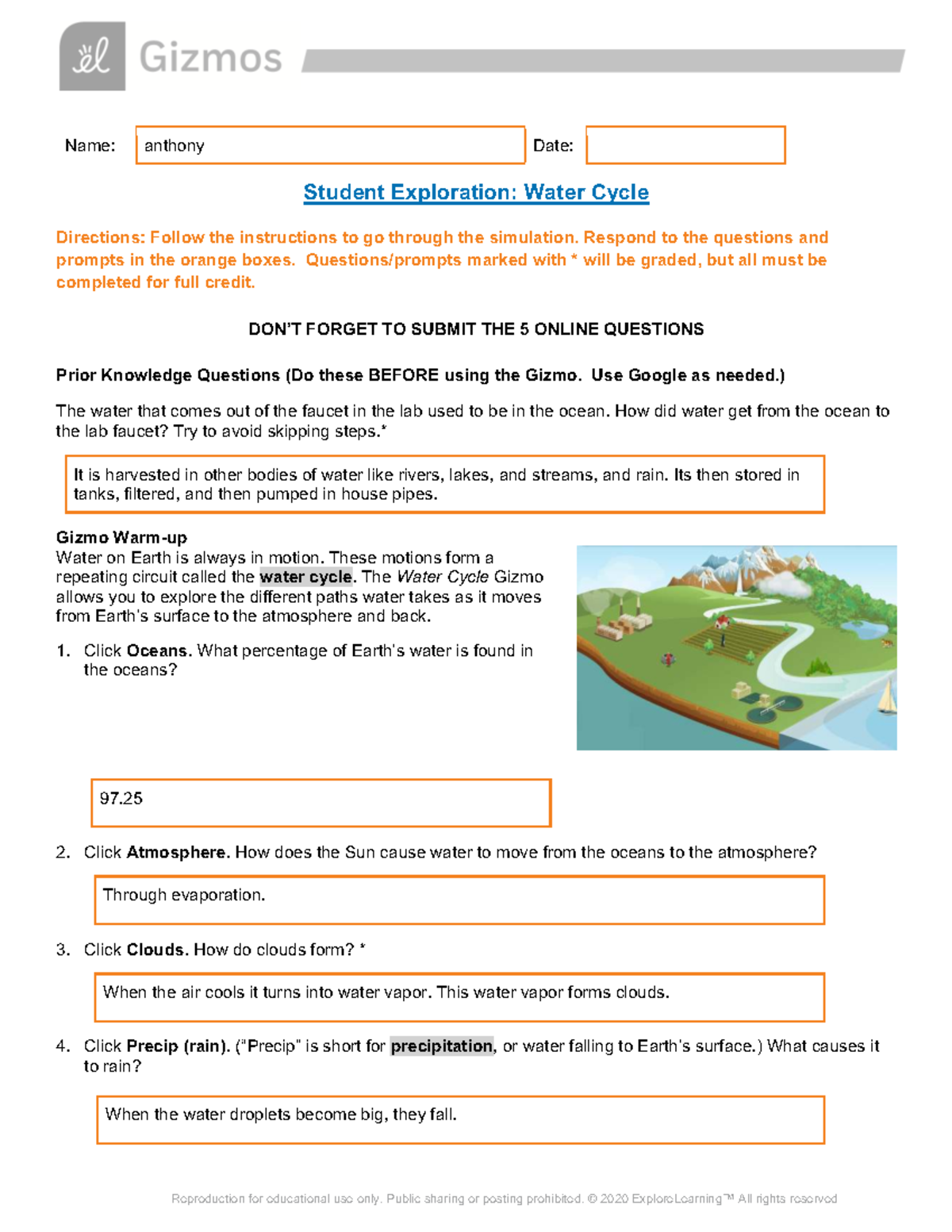 22Water Cycle SE - Student Exploration Guide and Simulation Insights ...