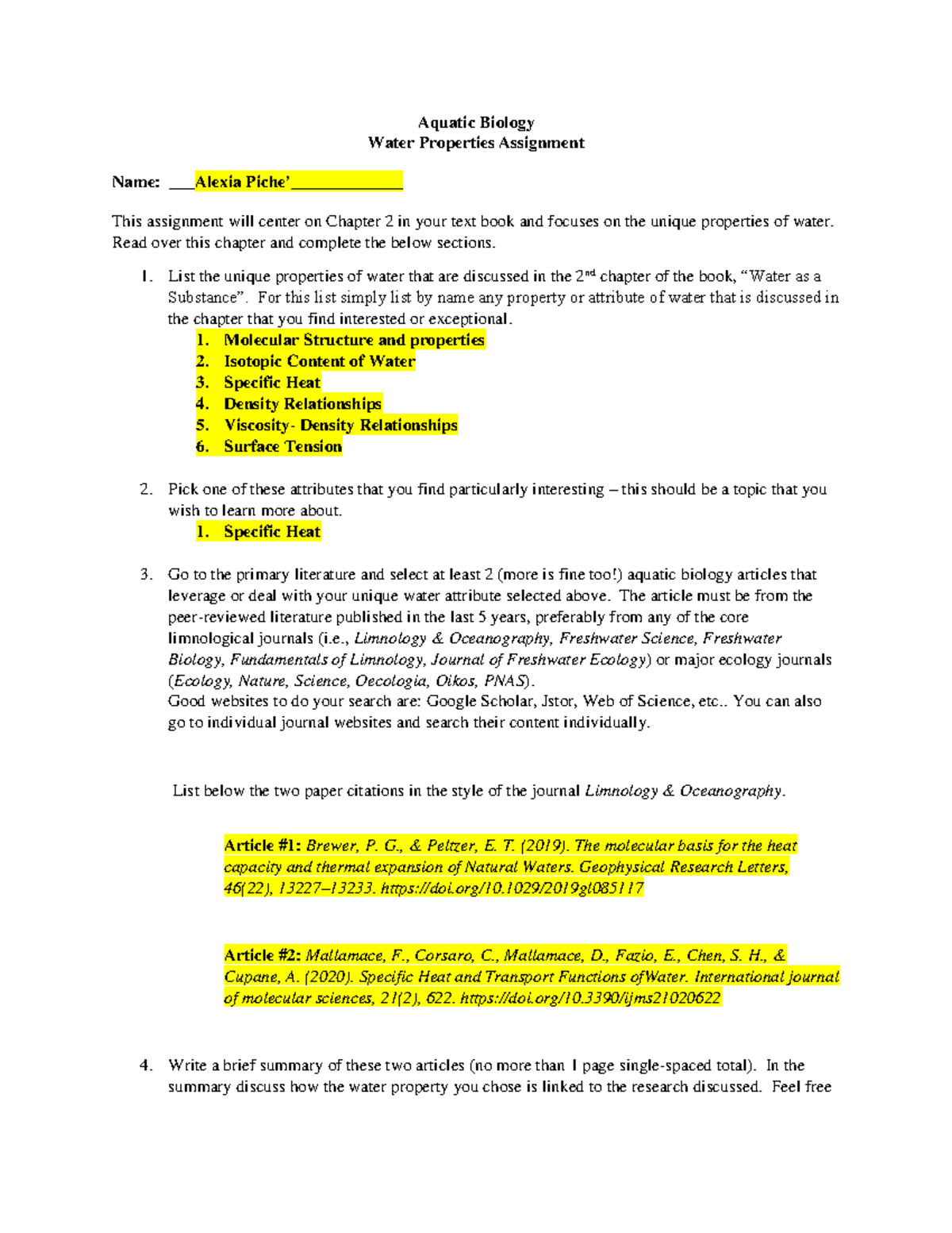 01 Water Properties 2024 complete - Aquatic Biology Water Properties ...