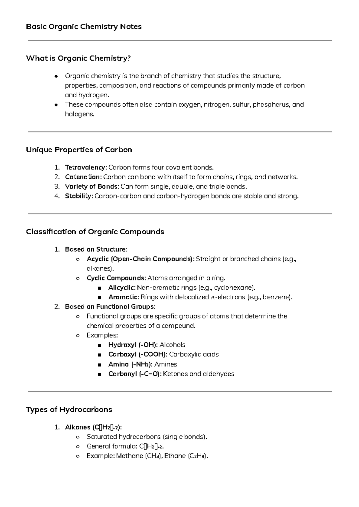 Basic Organic Chemistry Notes (OC 101) - Concepts & Reactions - Studocu