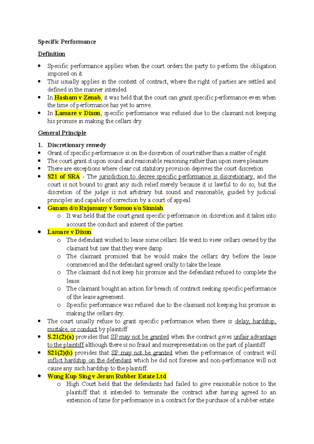 Specific Performance: An In-Depth Legal Analysis and Principles - Studocu