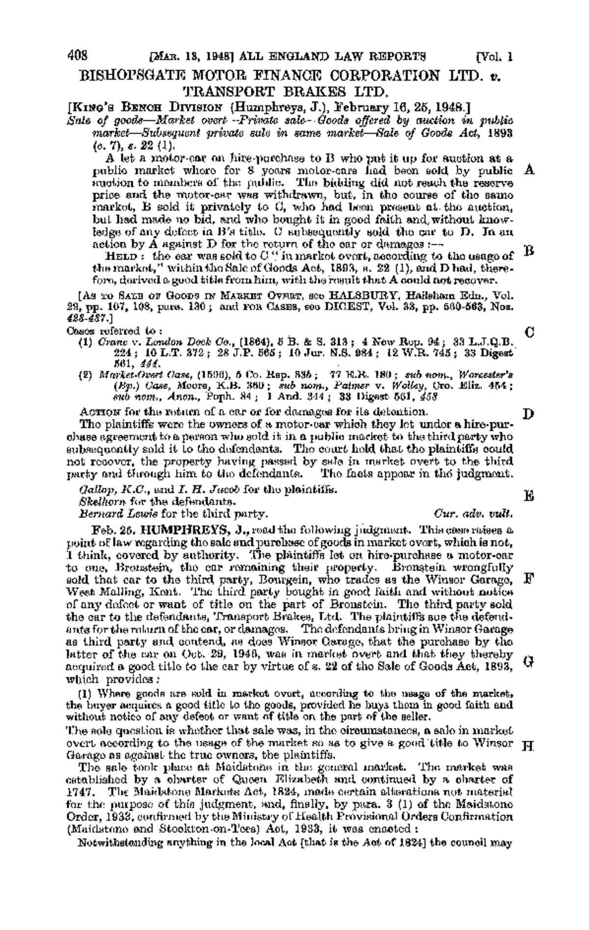 Bishopsgate Motor Finance Corp v Transport Brakes Ltd Case Analysis [1948] - Document Preview
