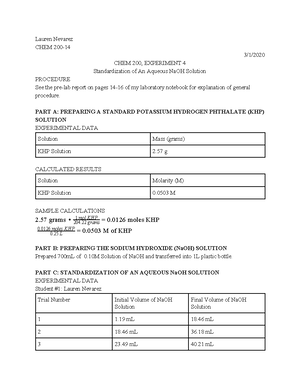 [Solved] Title Preparation and Standardization of 05 M sodium hydroxide ...