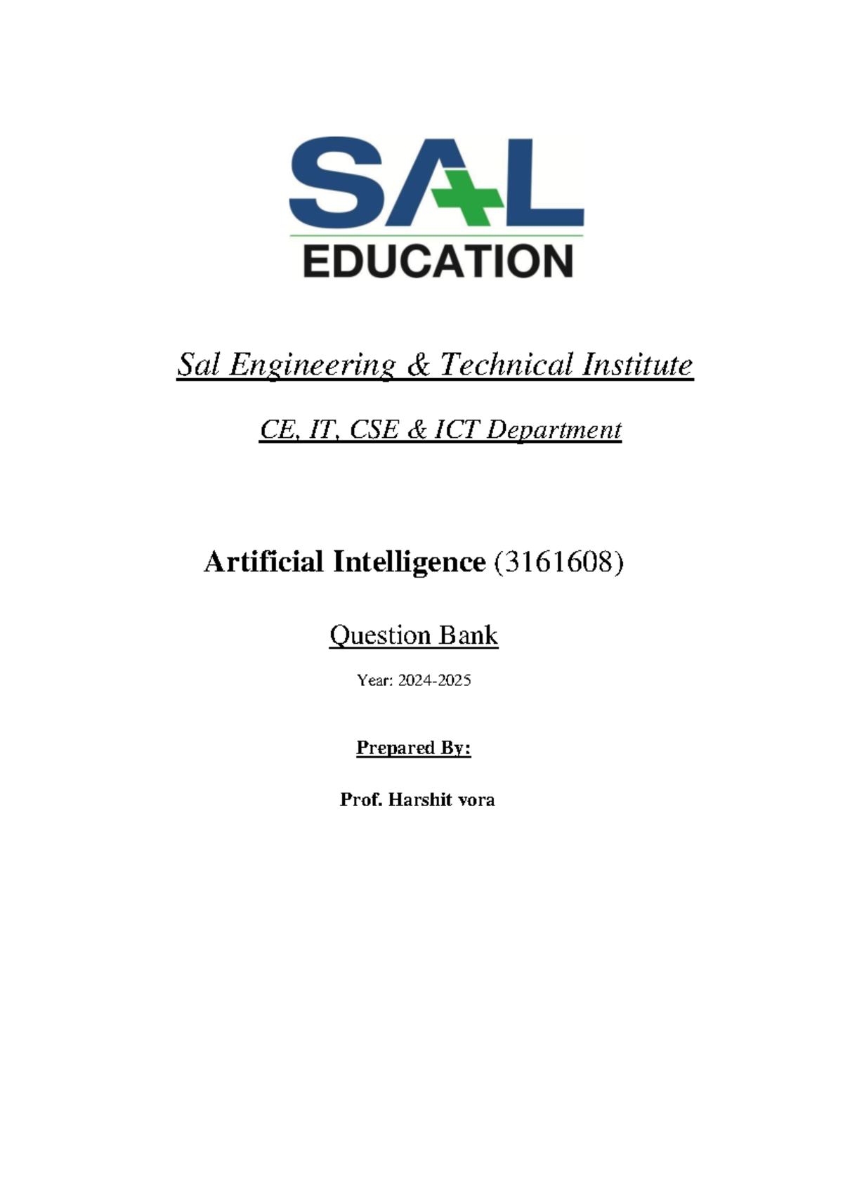 Artificial Intelligence Question Bank (3161608) for CE, IT, CSE - Studocu