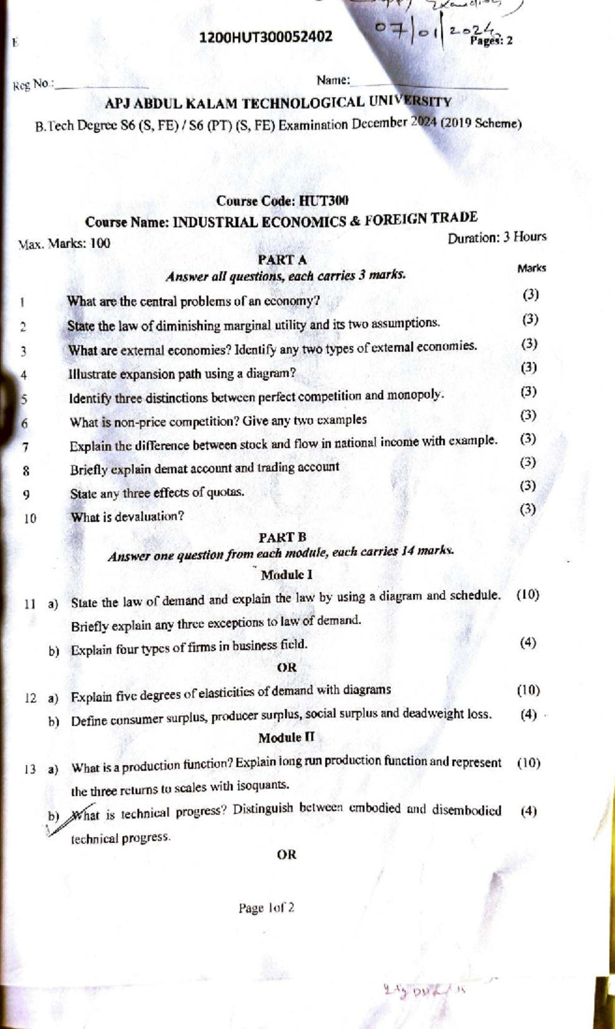 HUT300: Industrial Economics Foreign Trade - Exam Question Paper - Studocu