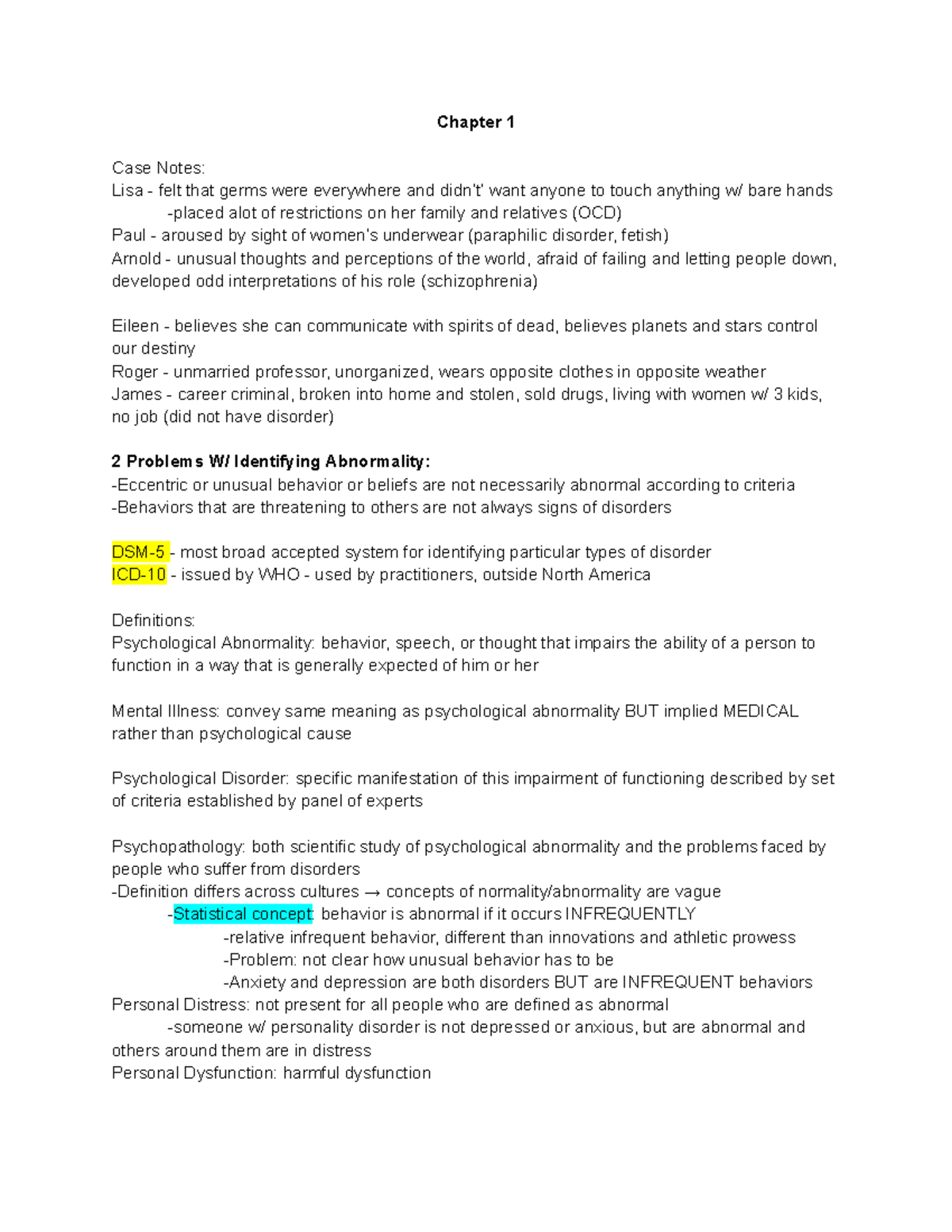 Psych 2310 - Chapter 1: Understanding Psychological Abnormality and ...