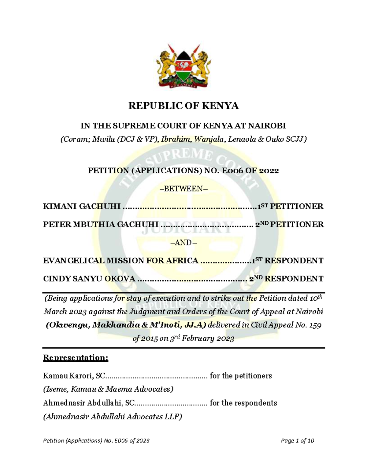 SC - Case - REPUBLIC OF KENYA IN THE SUPREME COURT OF KENYA AT NAIROBI ...