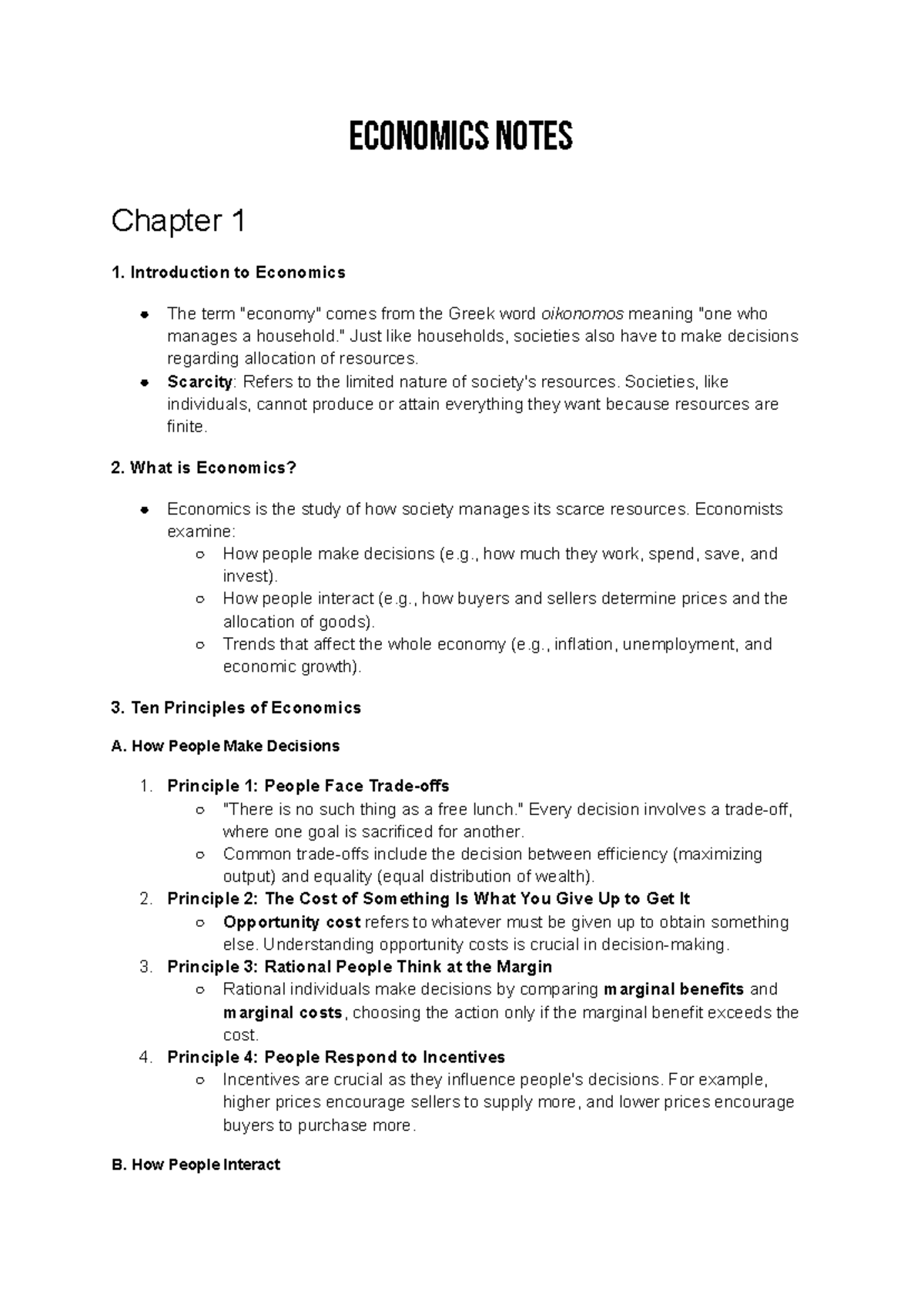 Economics Course Notes: Key Concepts from Chapters 1, 2, and 21 - Studocu