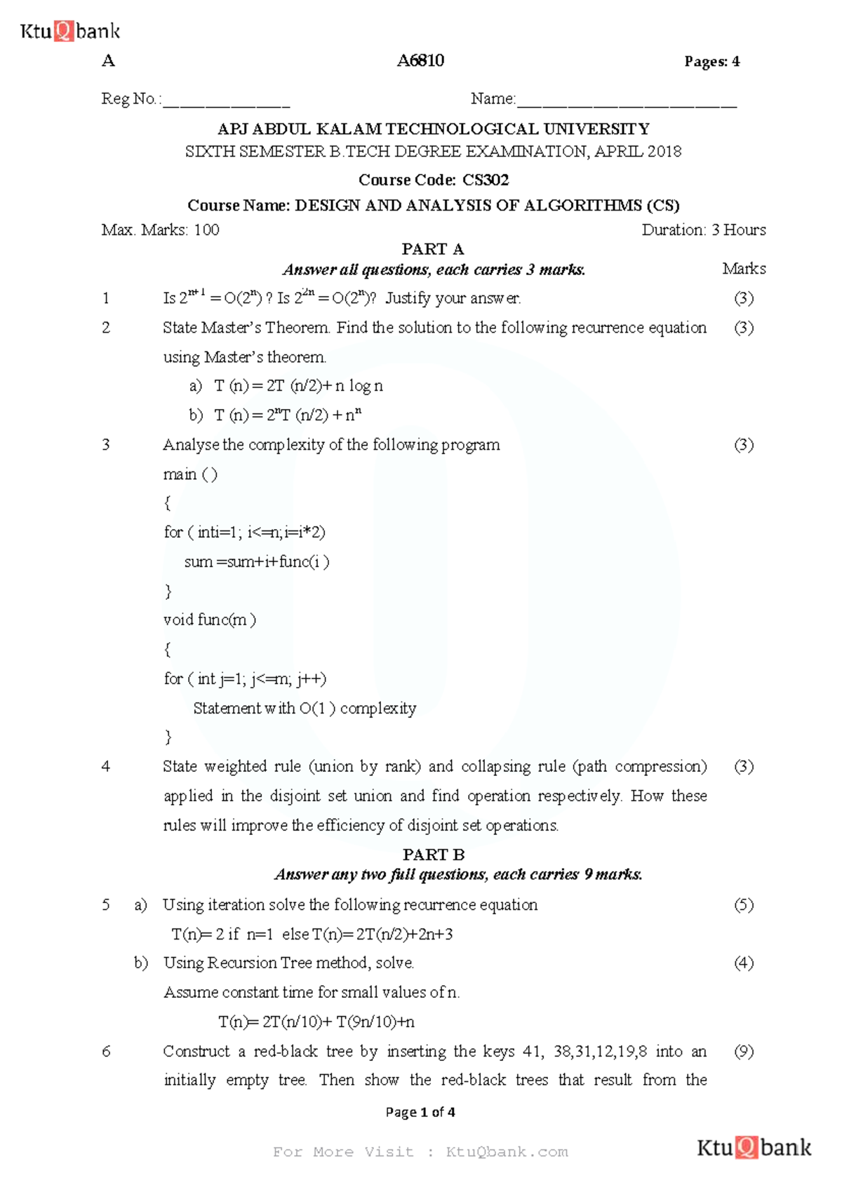 2018 April CS302 Design and Analysis of Algorithms Exam Notes - Studocu