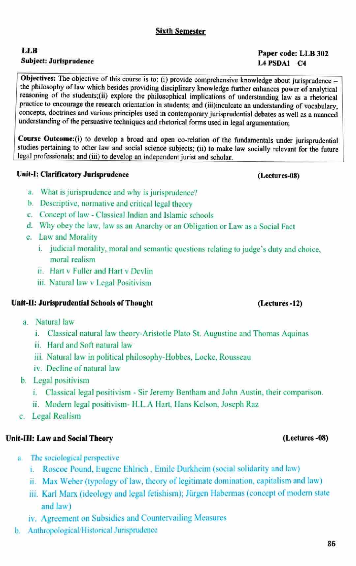Sixth Semester LLB Syllabus Overview: LLB 302, LLB 306, LLB 308, LLB ...
