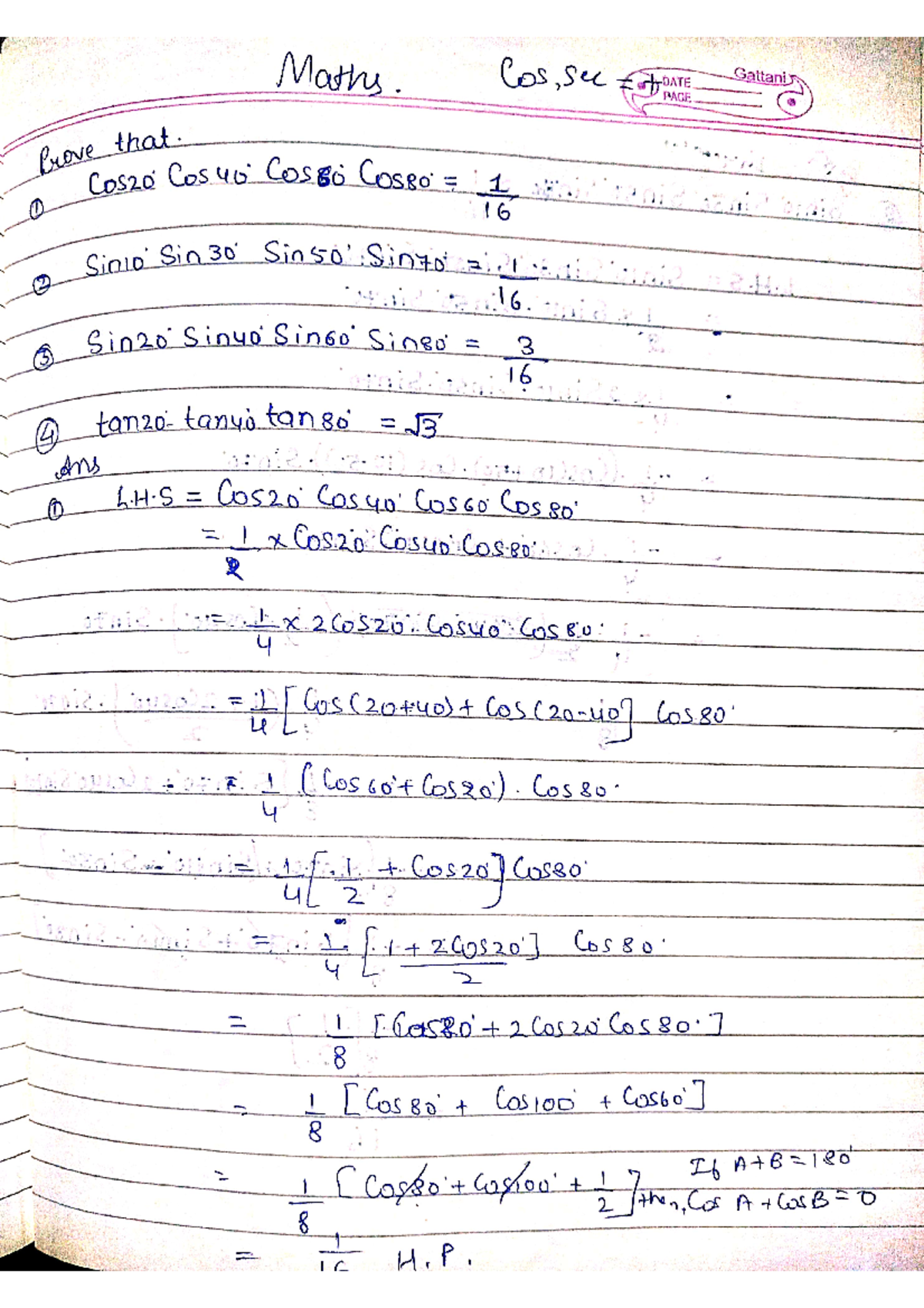 Maths imp qustions - Maths Cos,see of DATE Gattani PAGE Prove that ...