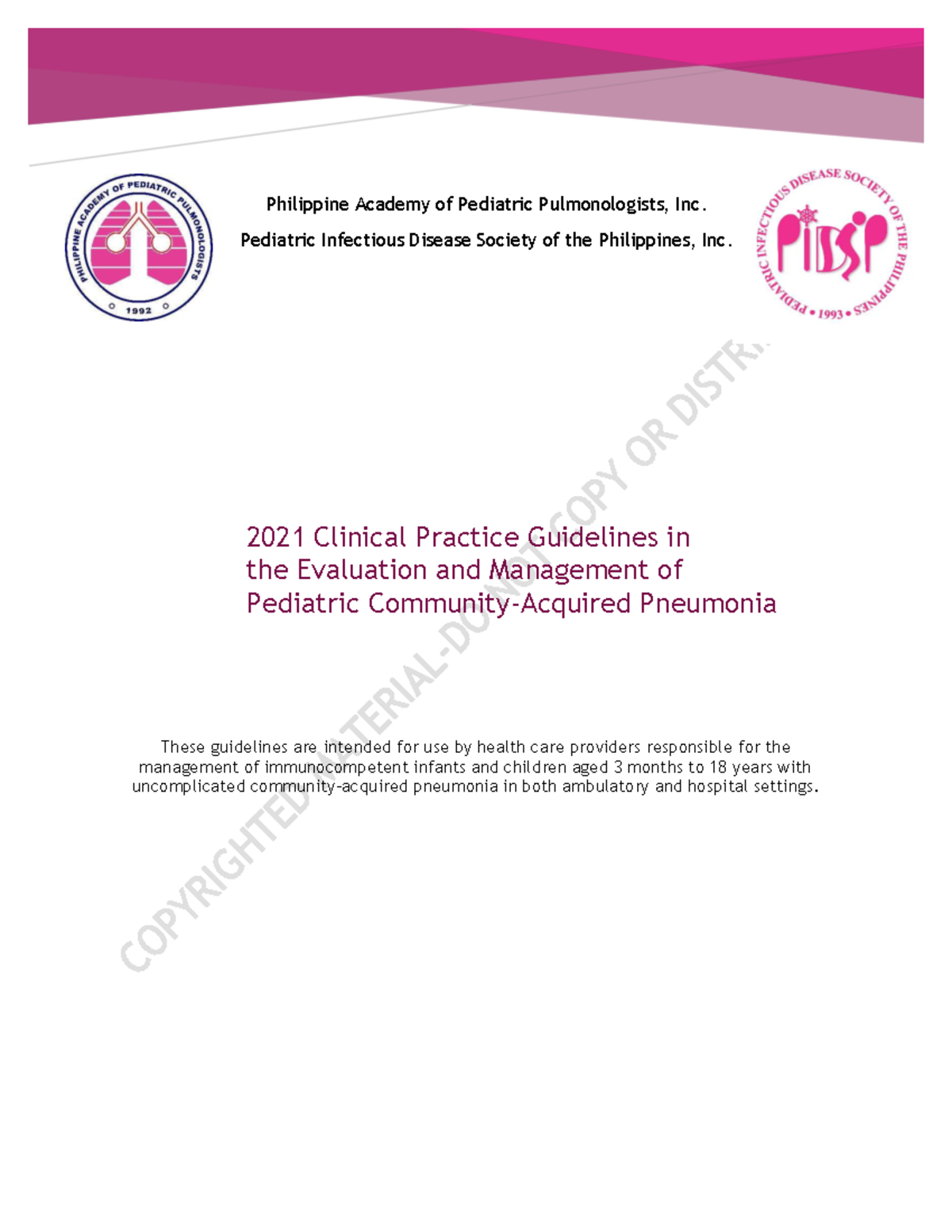 2021 CPG for Pediatric Pneumonia Management (PAPP/PIDSP) - Studocu