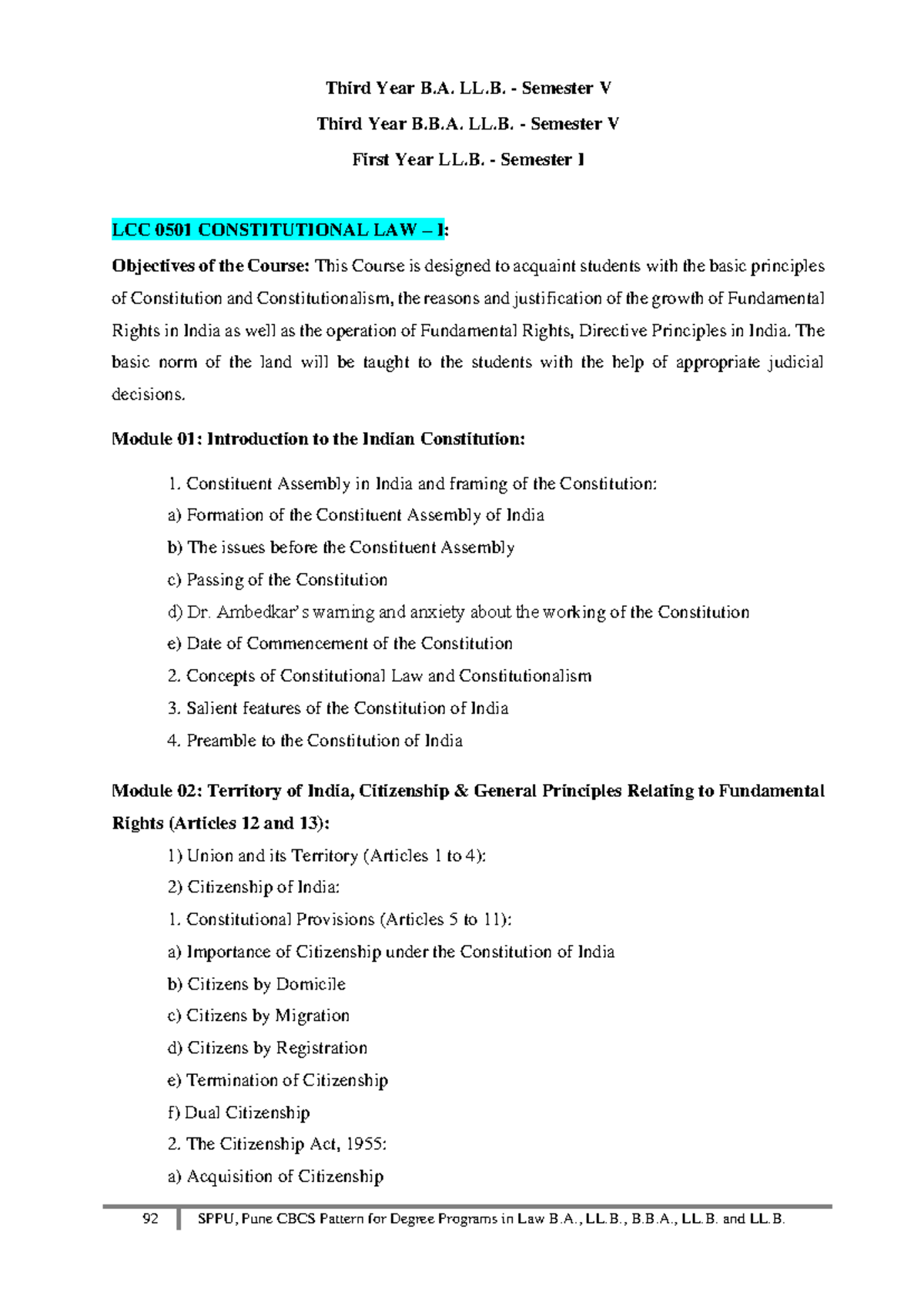 LCC 0501 Constitutional Law - I: Key Concepts and Principles Guide ...