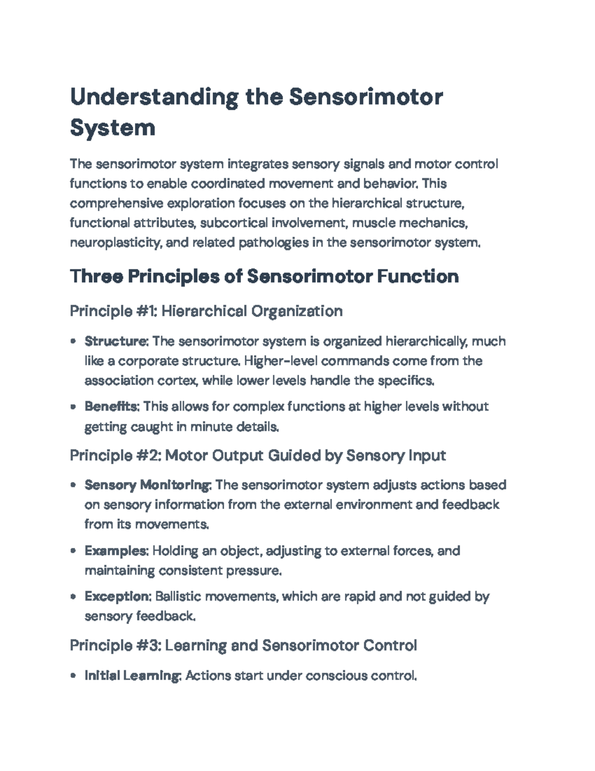 Hierarchical Structure and Function of the Sensorimotor System - Studocu