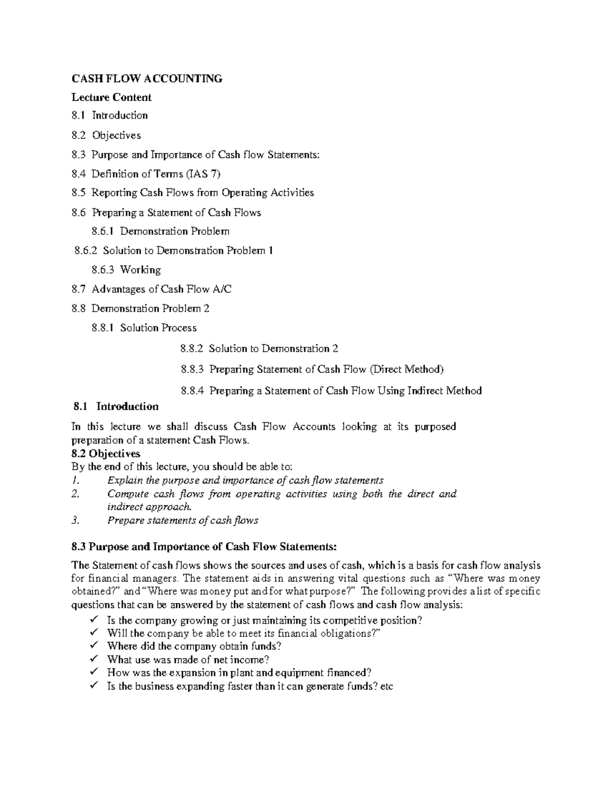 Cash Flow Statements and Accounting Concepts (FIN 108 Lecture Notes ...