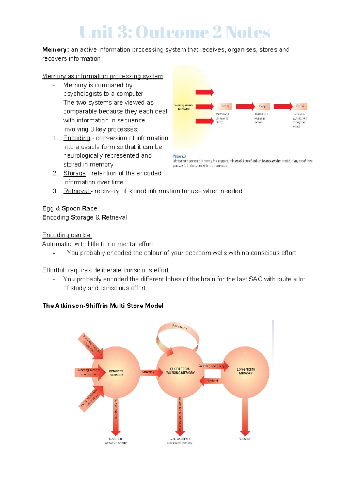 UNIT 3 AOS2 PSYCHOLOGY: Understanding Learning and Memory Processes ...