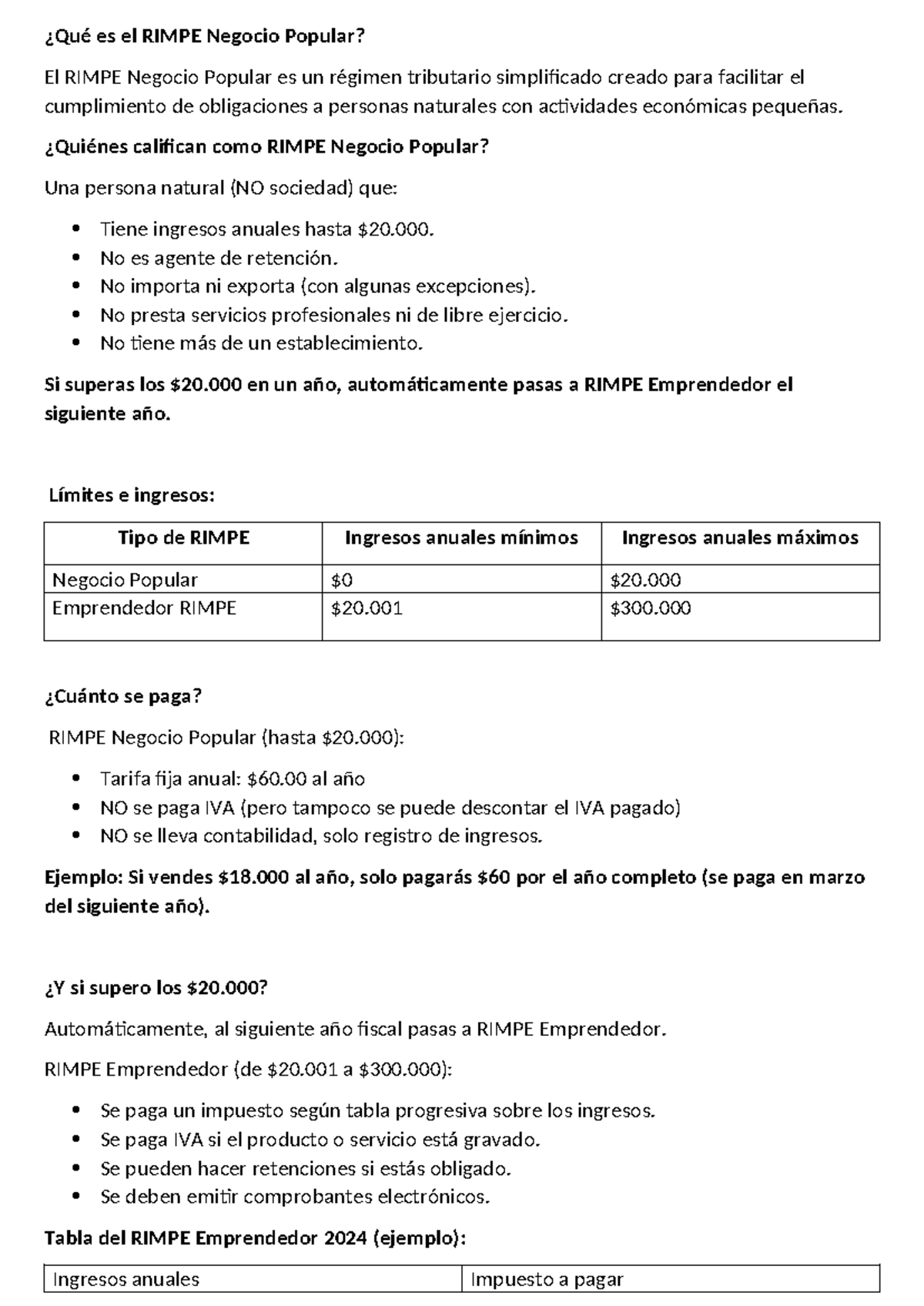 Qué es el RIMPE Negocio Popular: Régimen Tributario Simplificado - Studocu