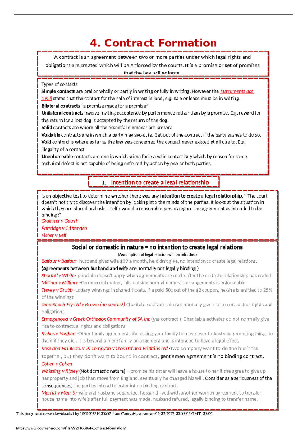 Contract notes - 4. Contract Formation A contract is an agreement ...