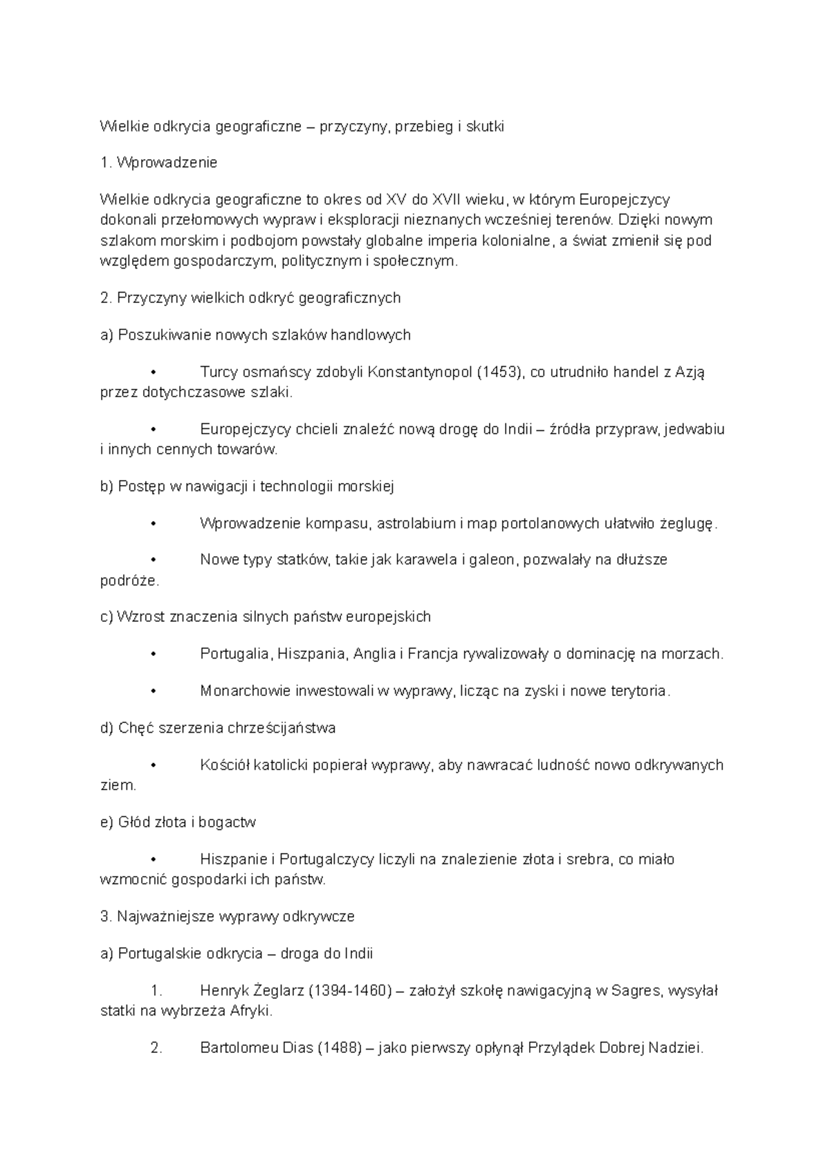 Wielkie Odkrycia Geograficzne: Przyczyny i Skutki (Historia) - Studocu