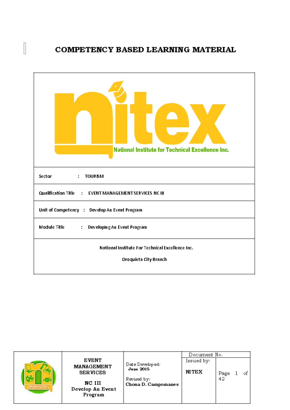 CBLM Event Management Services NC III: Developing an Event Program ...