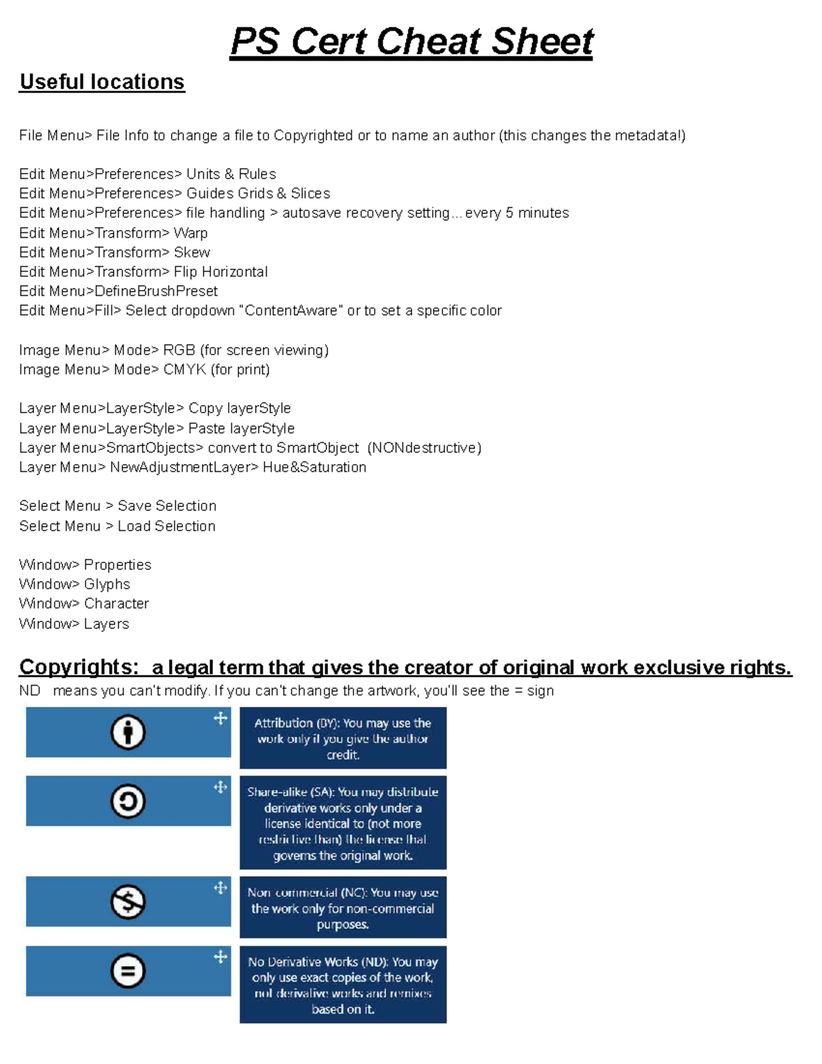 PS Cert Cheat Sheet - Key Concepts for Adobe Certification - Studocu
