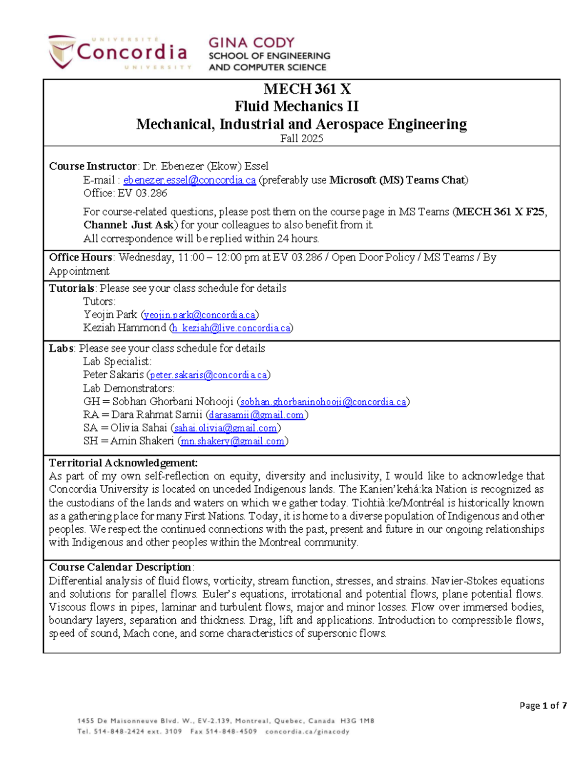MECH 361 X Fluid Mechanics II Course Outline - Fall 2025 - Studocu