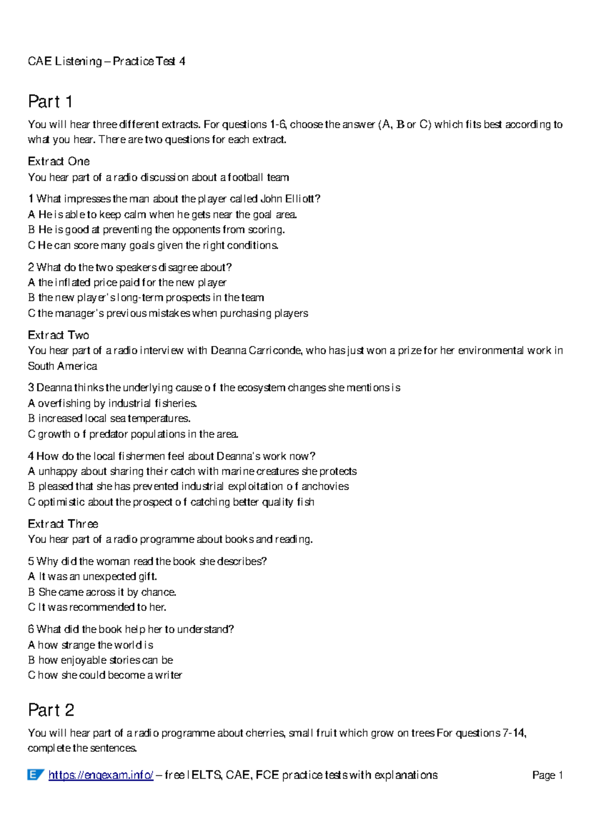 CAE Listening Practice Test 4 - Preparation and Answer Key Guide - Studocu