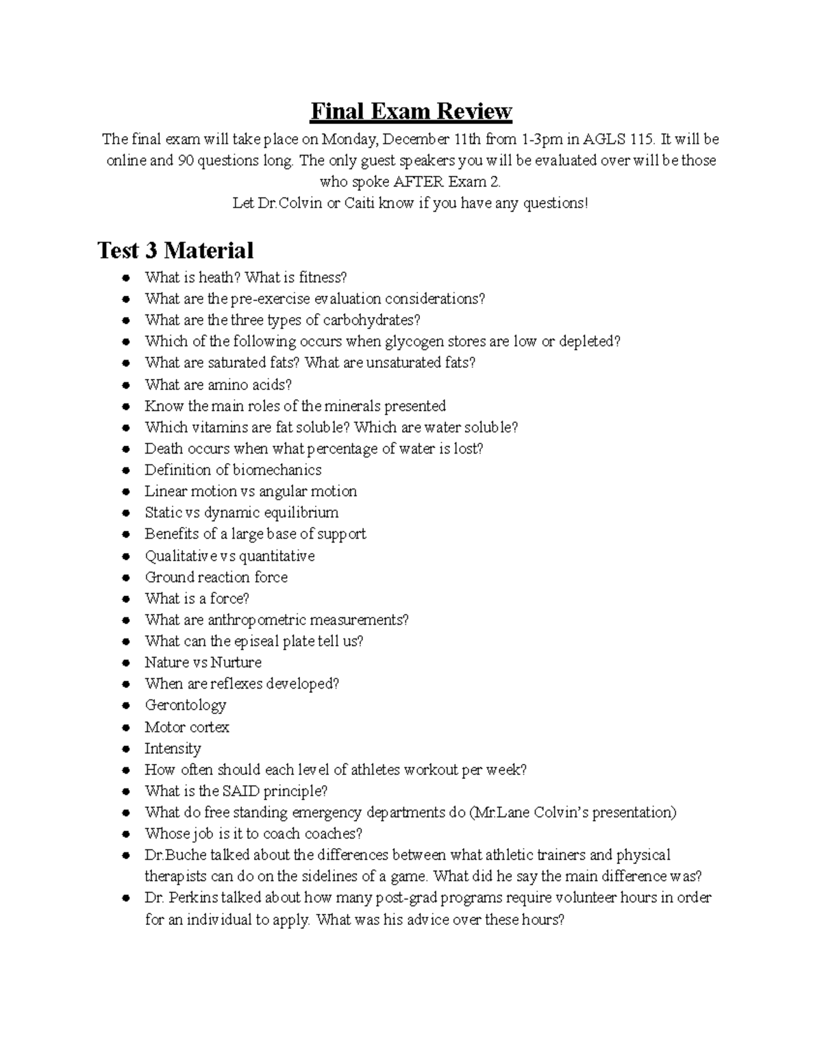 **213 Final Exam Review: Key Topics and Concepts Overview** - Studocu