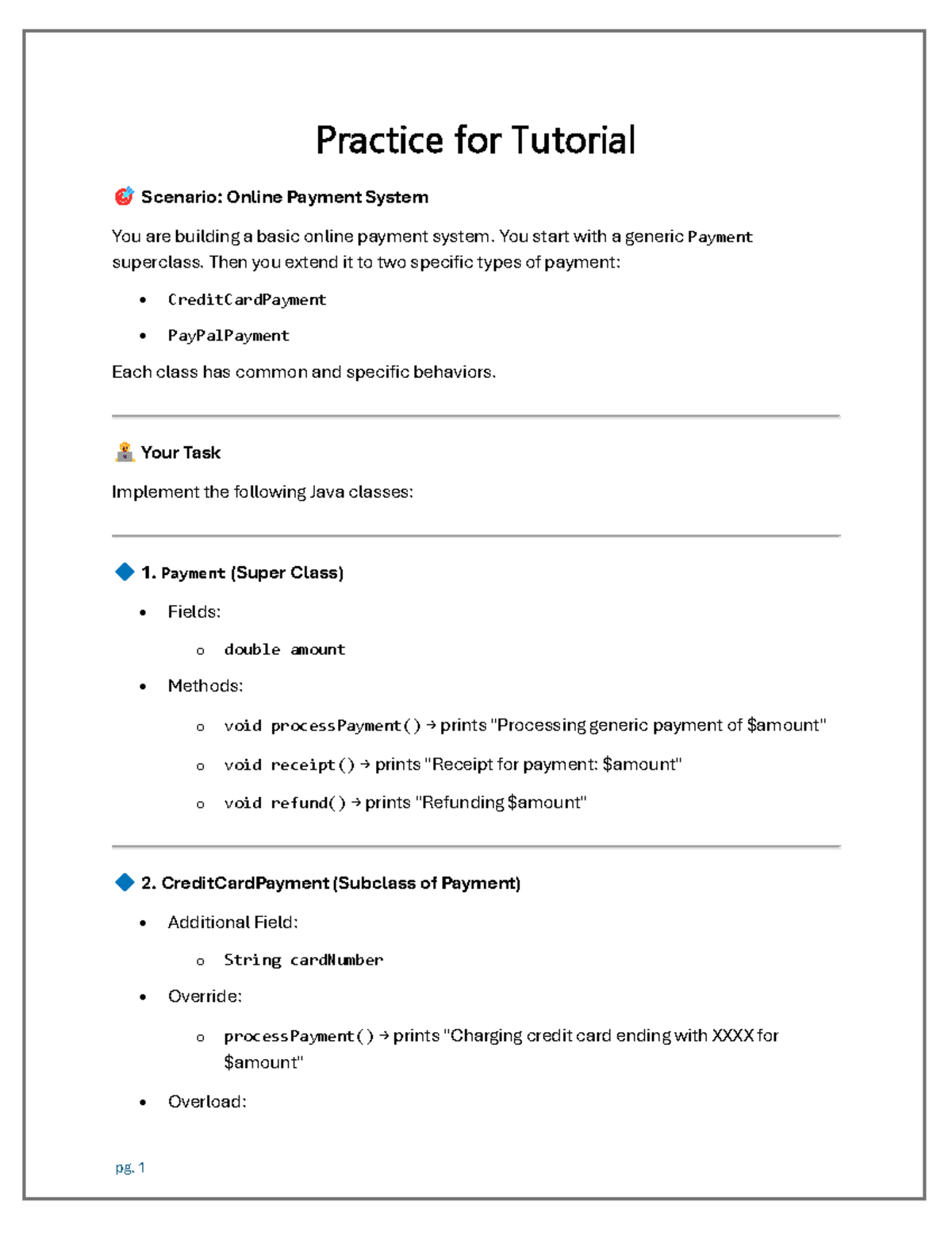 Practice for Tutorial: Online Payment System Development - Studocu