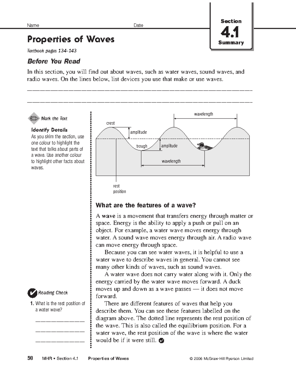 4.1 Properties of Waves: Summary & Worksheets for Study - Studocu