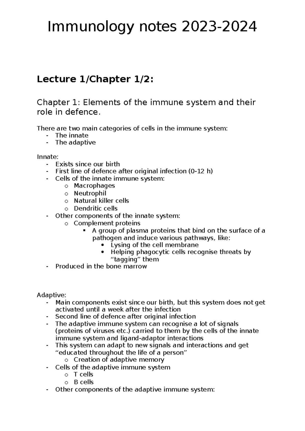 Lecture 1 - Introduction to Immunology: Innate and Adaptive Systems ...
