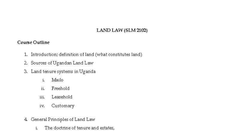 LAND LAW (SLM 2102) Comprehensive Course Notes and Outline - Studocu