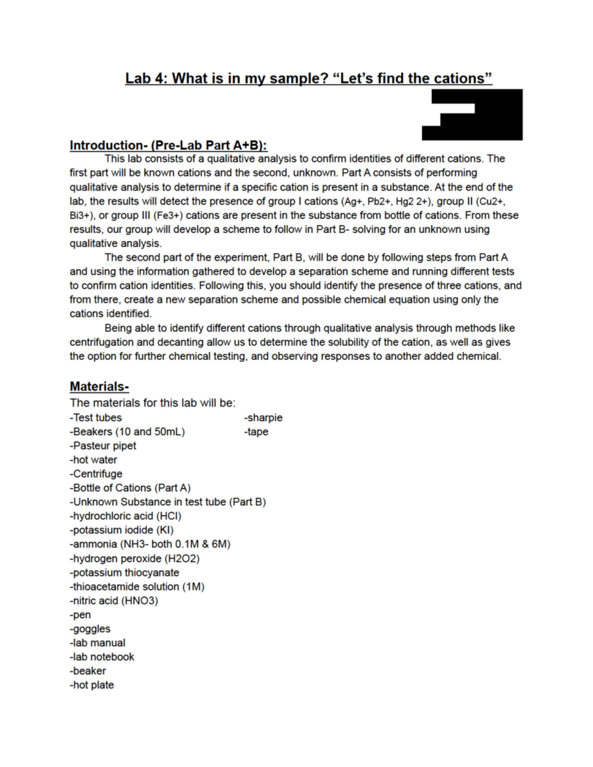 Sample Lab Report Observations Experimental Raw Data Part A In
