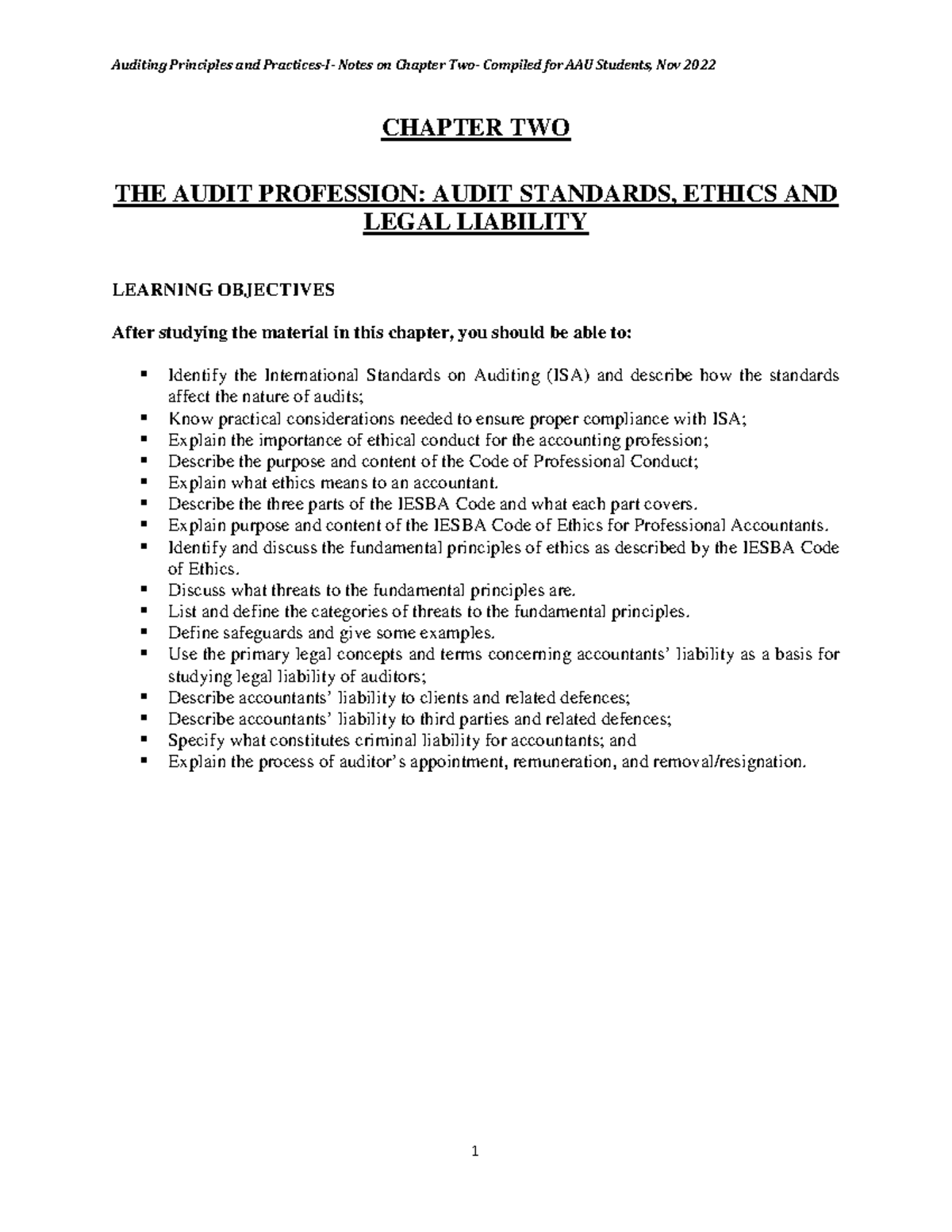 Audit I, Chapter 2 Notes: Standards, Ethics, and Legal Liability - Studocu