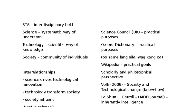 STS 1O1 - Understanding Science, Technology, and Society ...