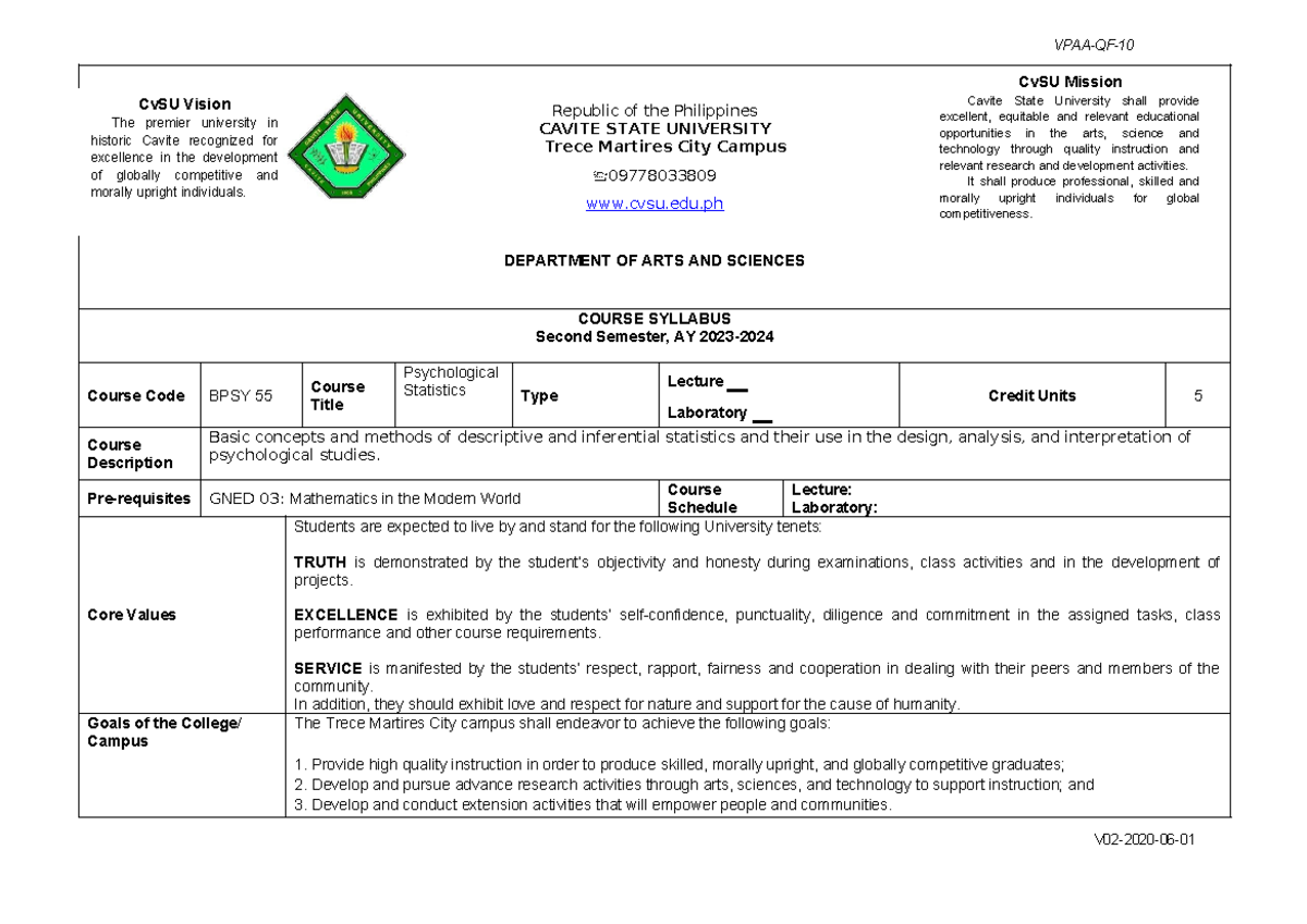 BPSY 55 Syllabus: Lecture and Lab Course in Psychological Statistics ...