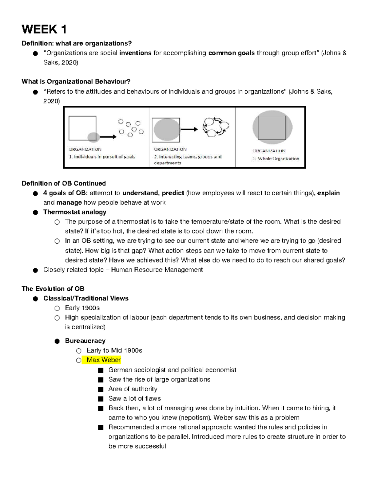 1BA3 Week 1 - Introduction to Organizational Behaviour and Key Concepts ...