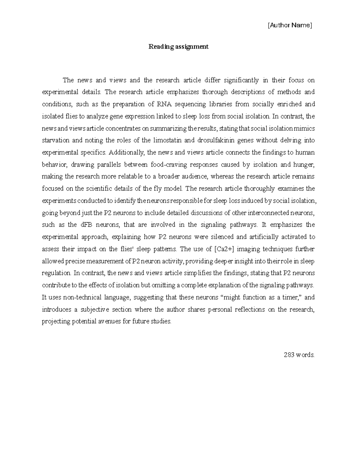 BIOL 306 reading assignment 1 - [Author Name] Reading assignment The ...