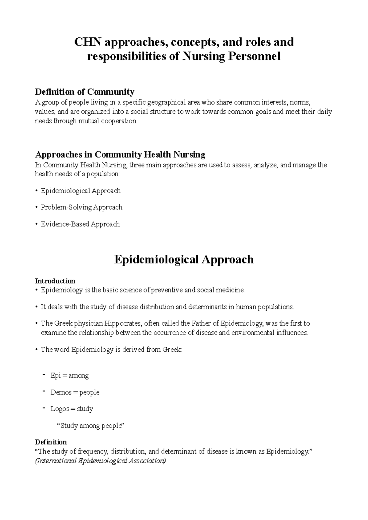 CHN 101: Community Health Nursing Approaches and Epidemiology Notes ...