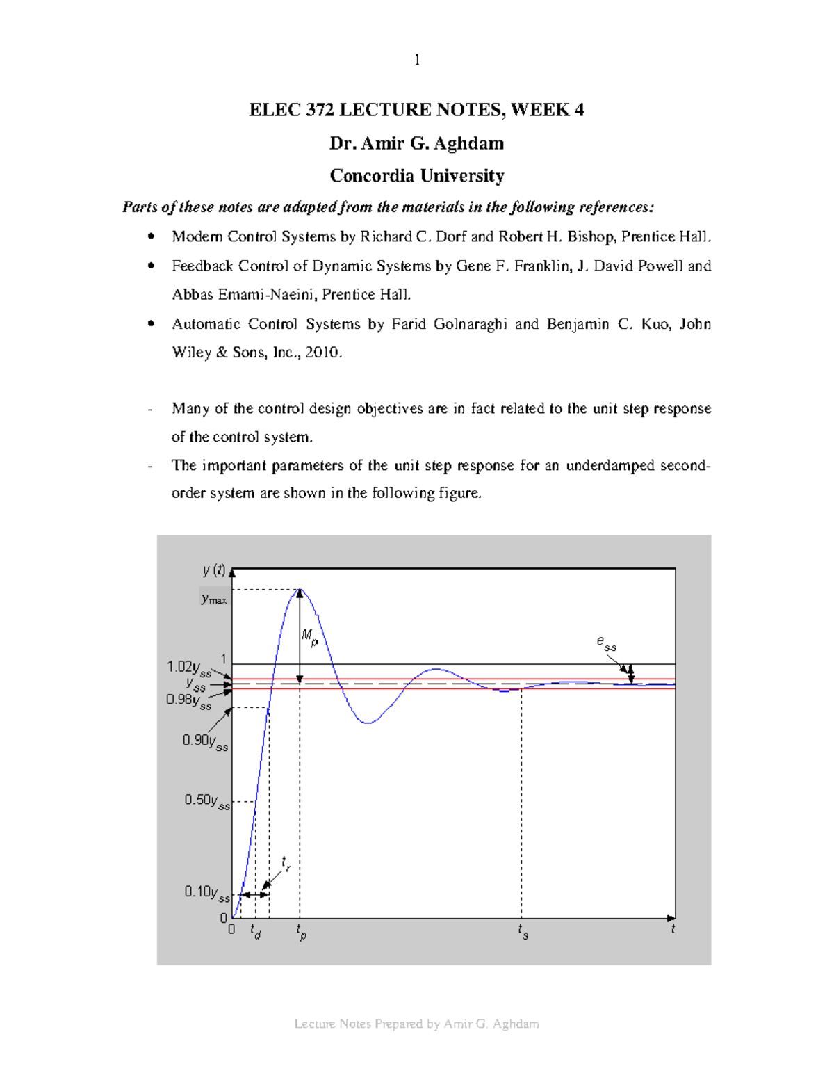 ELEC 372 LECTURE NOTES: WEEK 4 - Control System Responses - Studocu